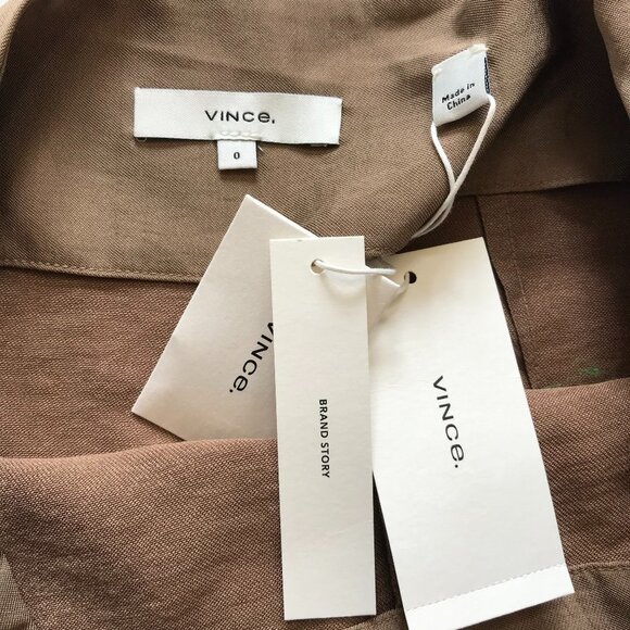 NWT Vince Wrap Midi Skirt Womens 0 Camel Tan Khaki Straight Gold Button NEW - Picture 4 of 15